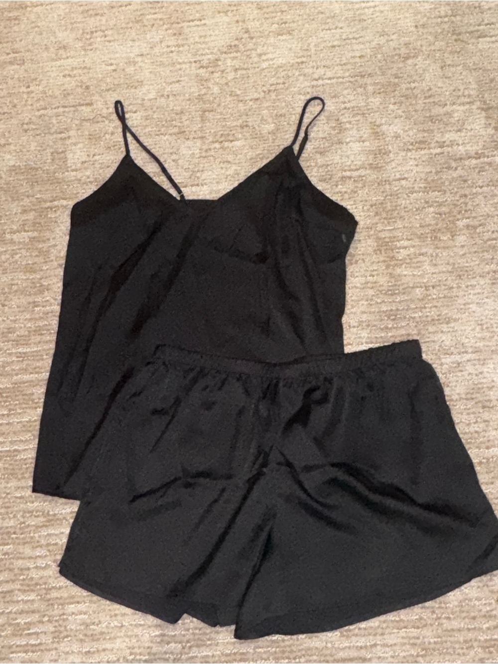stars above Black Satin Cami & Shorts Sleep Set